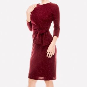 London Times Size 12 Burgundy Shimmery Midi-length 3/4 Sleeve Wrap Style Dress